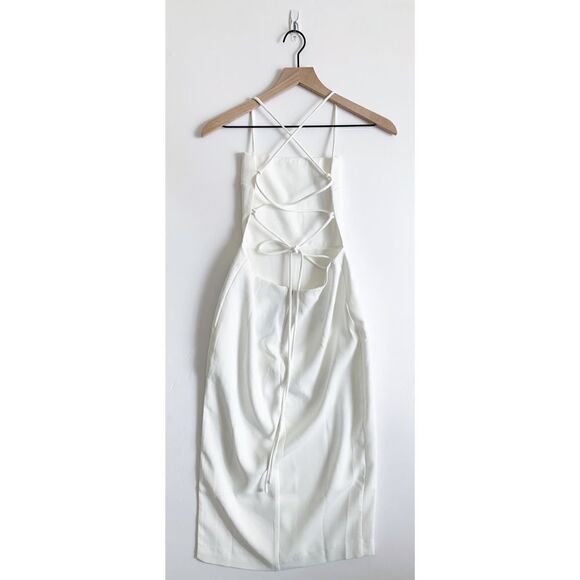 Revolve NBD Lace Up Square Neck Midi Dress White Size S Side Slit Open Back - Picture 3 of 10